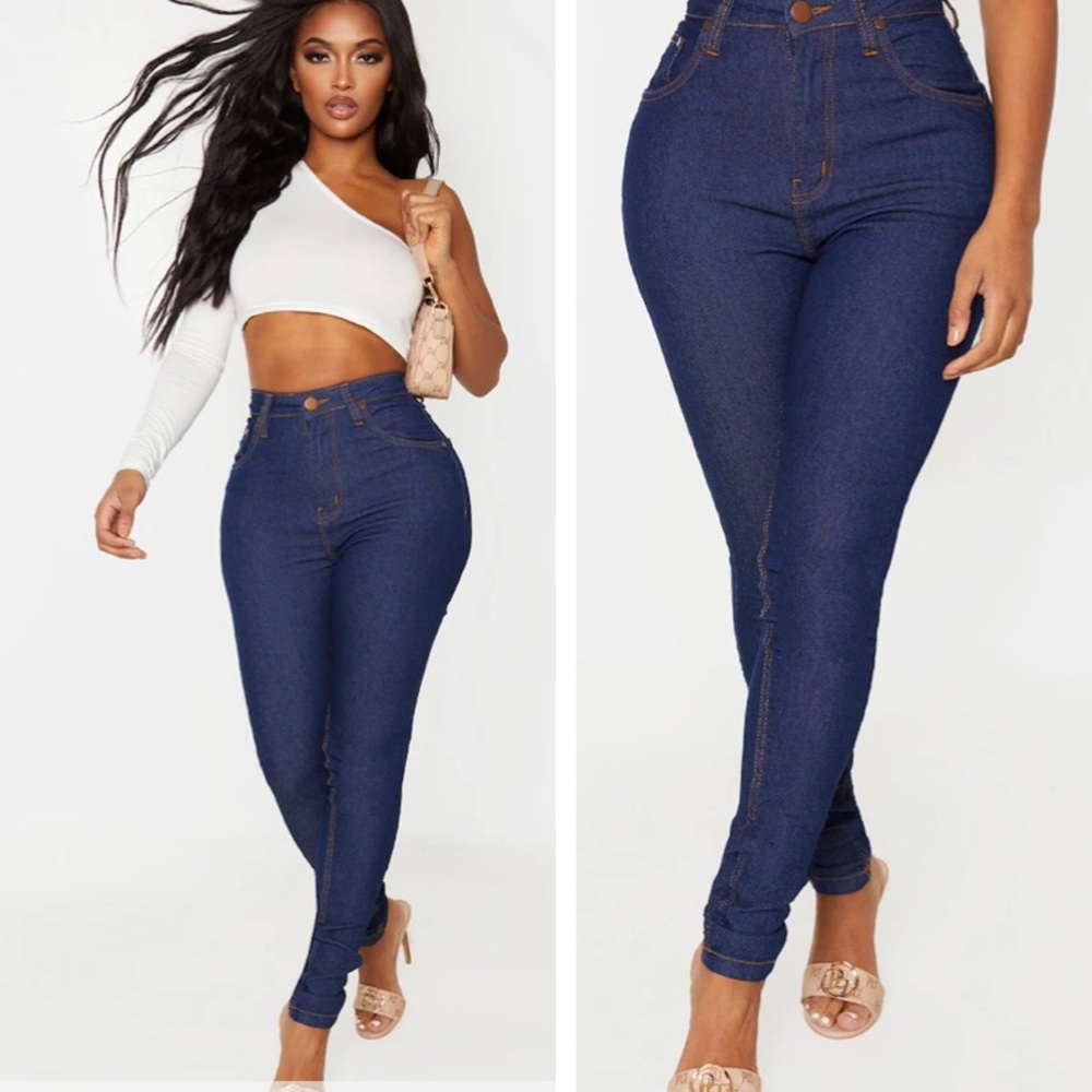 NWT Pretty Little Thing Shape Dark Indigo High Waist Super Stretch Skinny Jeans